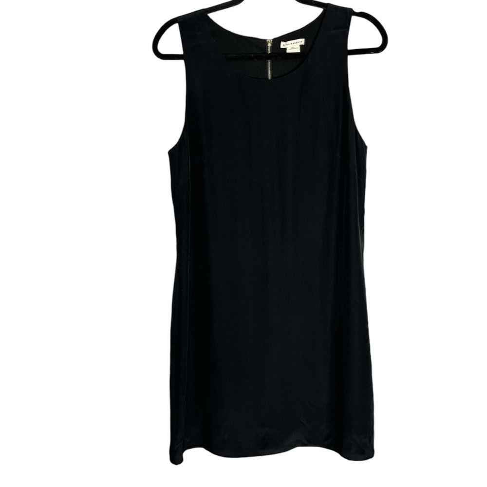 Mercer & Madison Black Silk Sleeveless Sheath Dress Exposed Gold Zipper, size 8